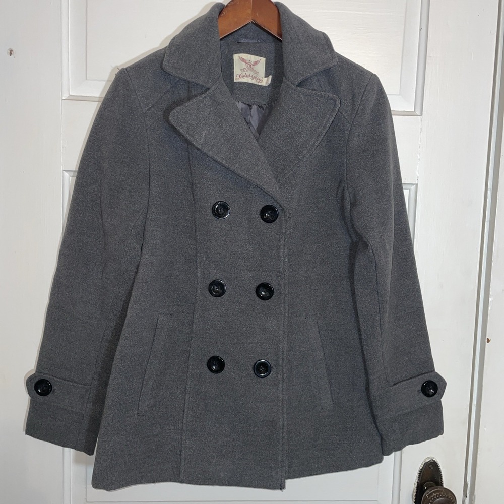 Faded Glory Women's Jacket Gray Pockets Size 0/2 Button-Up